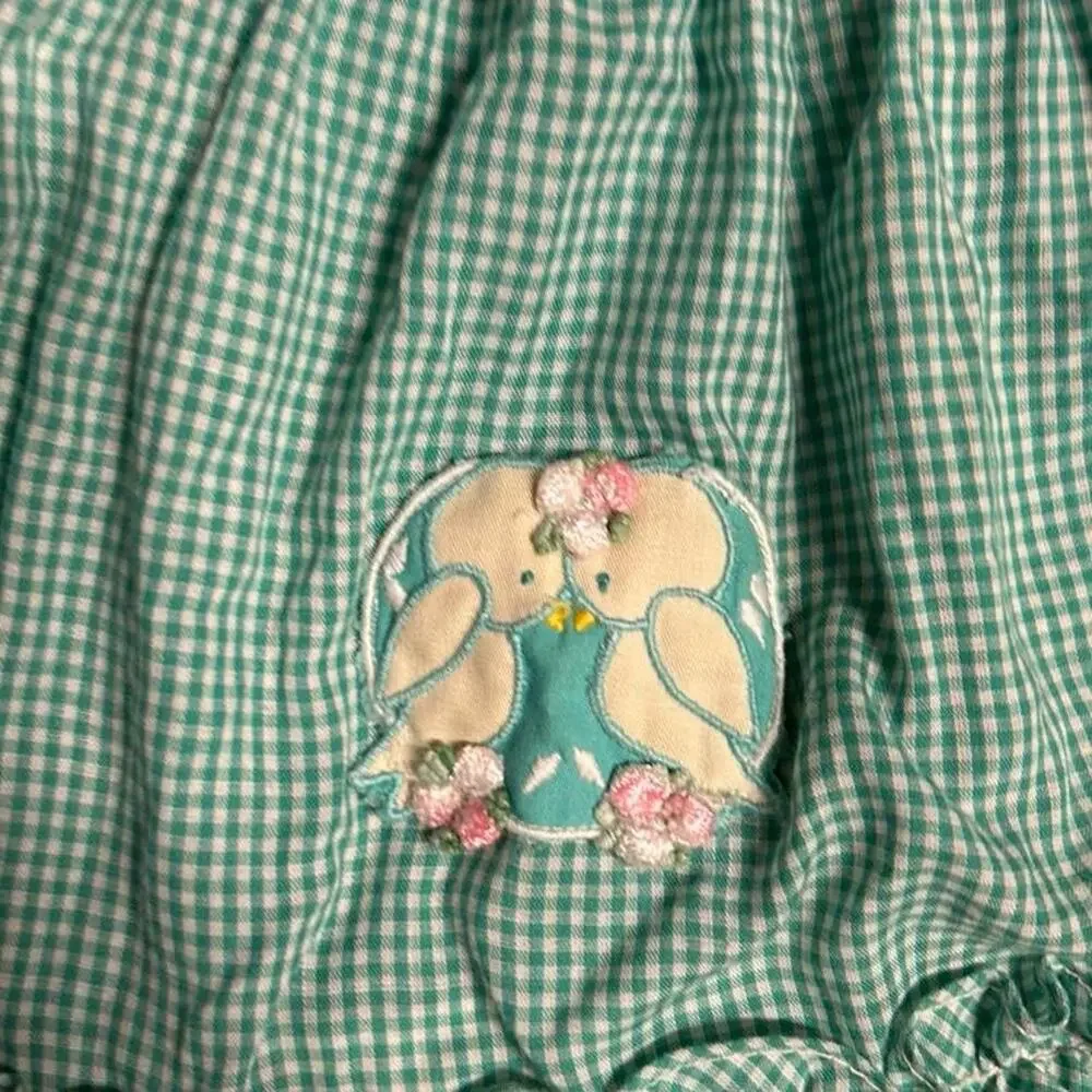 vintage baby girl 18m outfit gingham lovebird dress and 1960s white cardigan